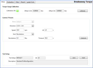rotabench® EPS/CT: Losbrechmoment - Einstellungen
