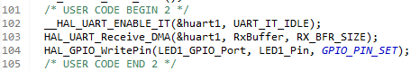 STM32F103C8 - UART idle interrupt circular DMA tutorial - USER CODE 2: start UART1 in DMA Mode