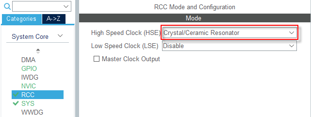 Bluepill "Blinky Sketch" - RCC Setup: High Speed Clock